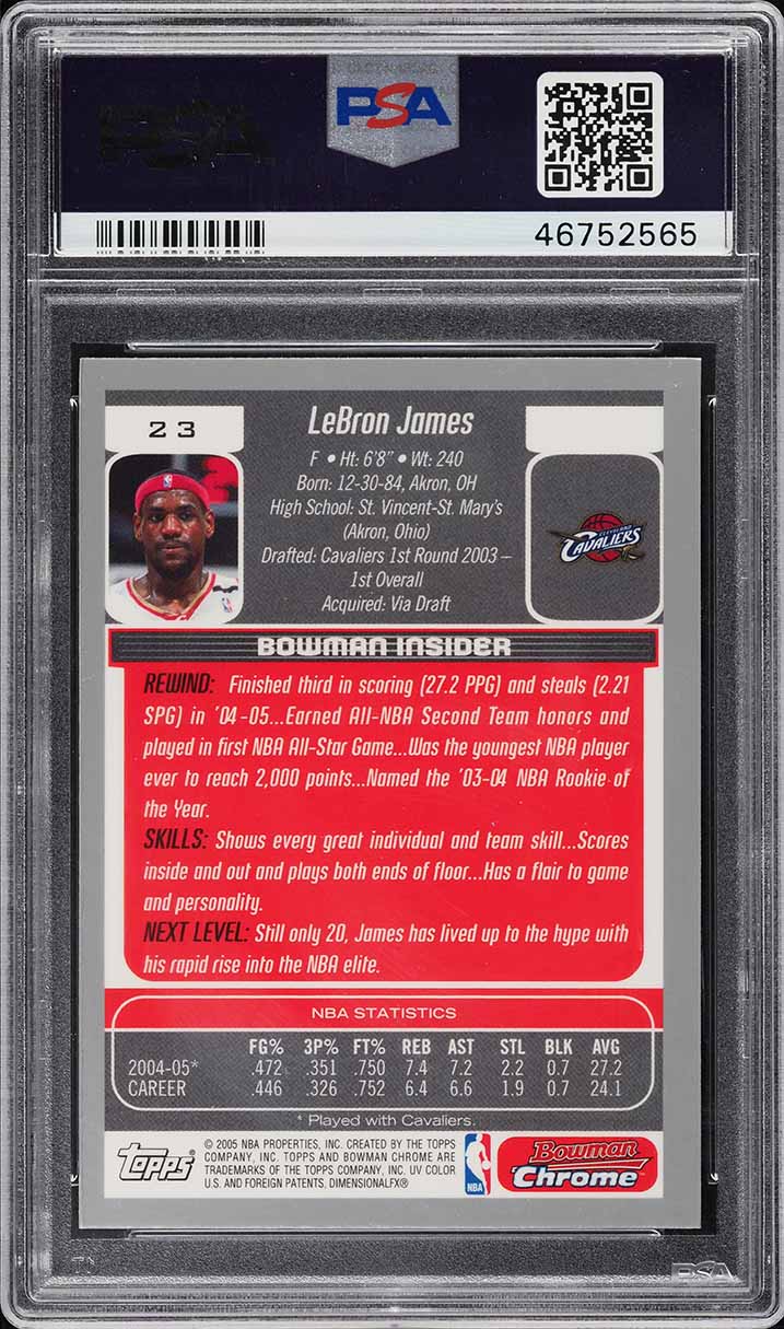 2005 Bowman Chrome Draft Picks LeBron James #23 PSA 10 GEM MINT