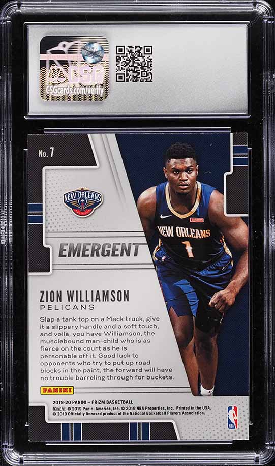 2019 Panini Prizm Emergent Zion Williamson ROOKIE #7 CSG 8.5 NM-MT+