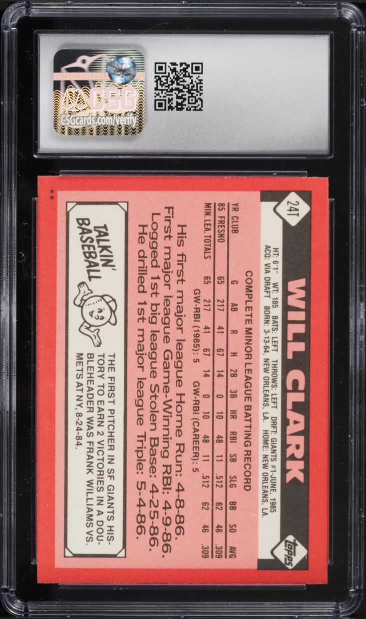 1986 Topps Traded Will Clark ROOKIE #24 CSG 8.5 NM-MT+