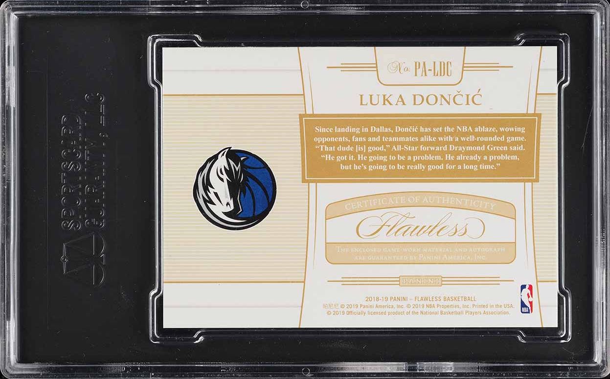 2018 Panini Flawless Gold Luka Doncic ROOKIE PATCH AUTO /10 #PA-LDC SGC 10 GEM