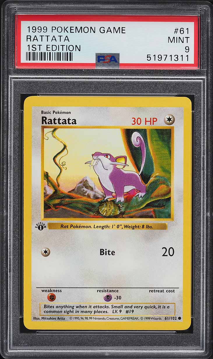 1999 Pokemon Base Set Shadowless 1st Edition Rattata #61 PSA 9 MINT