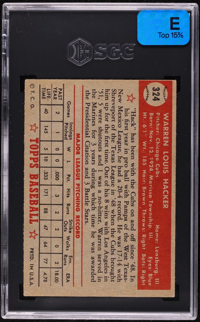 1952 Topps Warren Hacker #324 SGC 4 VGEX