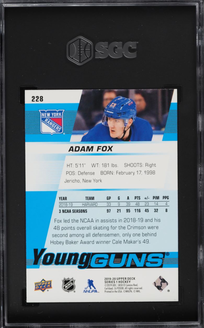 2019 Upper Deck Young Guns Adam Fox ROOKIE #228 SGC 9.5 MINT+
