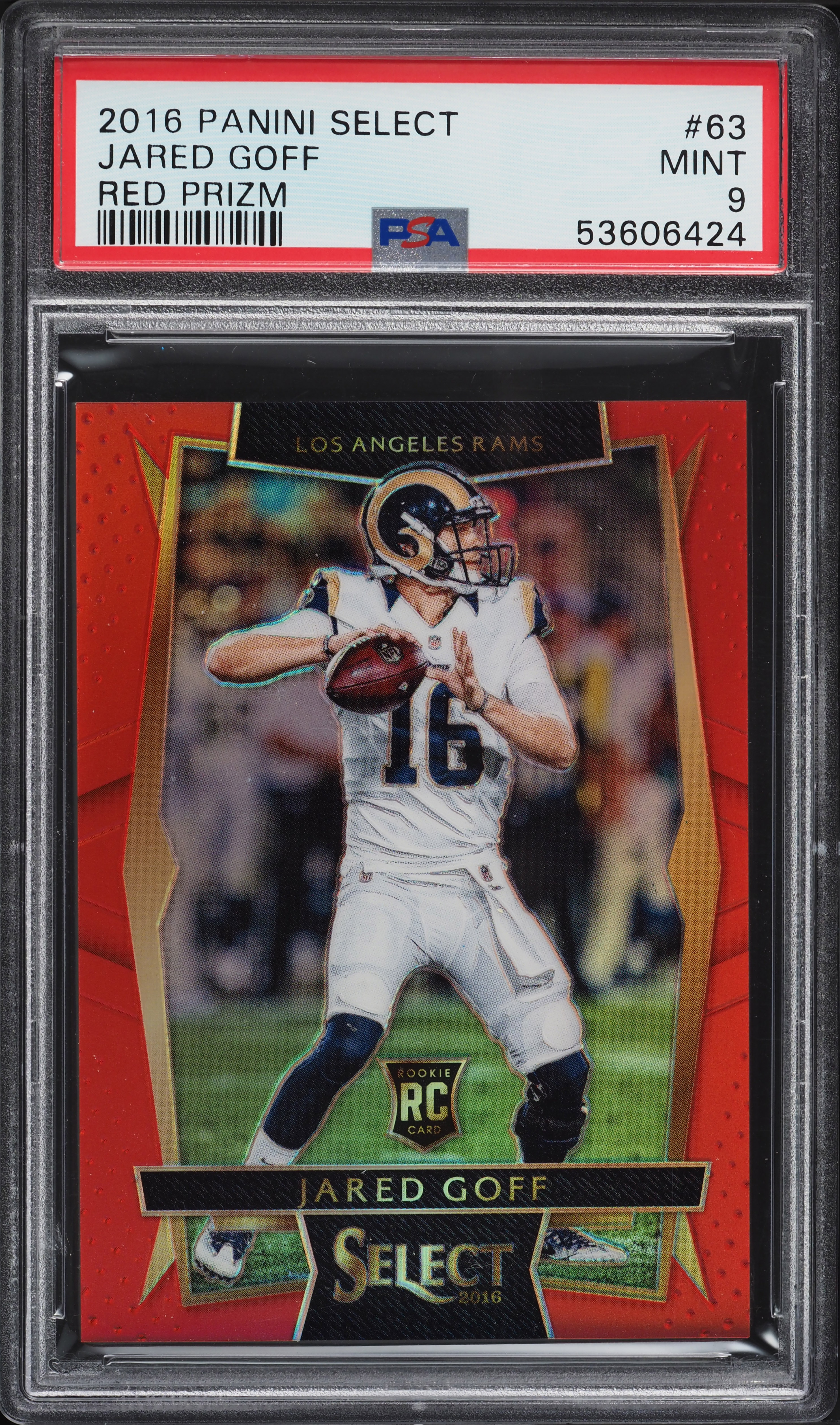2016 Select Red Prizm Jared Goff ROOKIE /99 #63 PSA 9 MINT on
