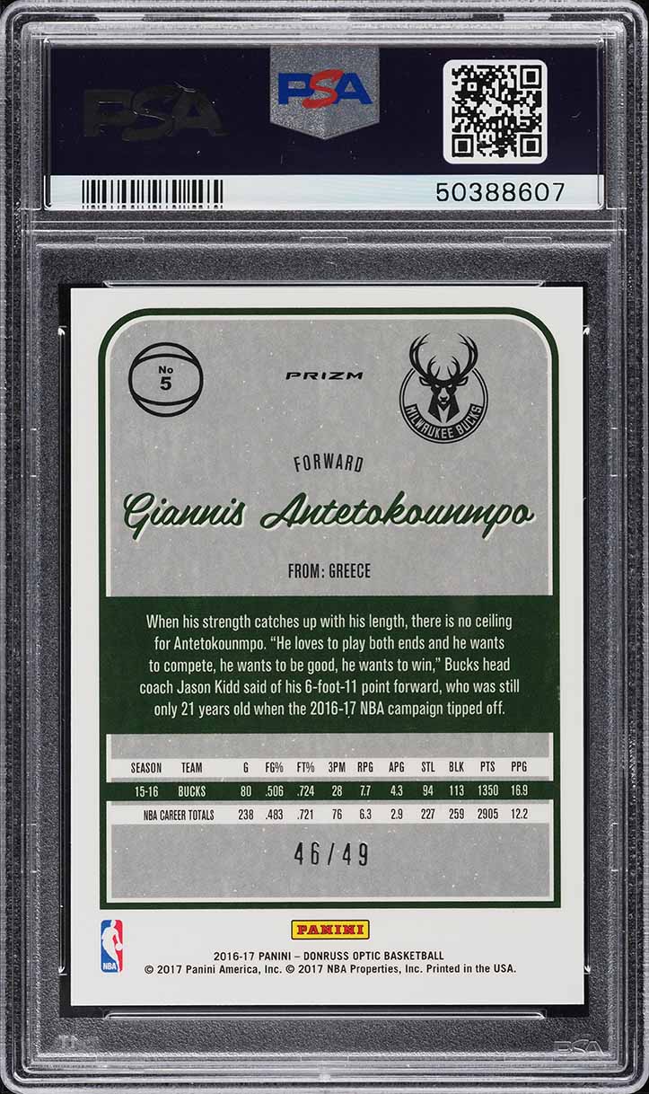 2016 Donruss Optic Blue Giannis Antetokounmpo /49 #5 PSA 10 GEM MINT