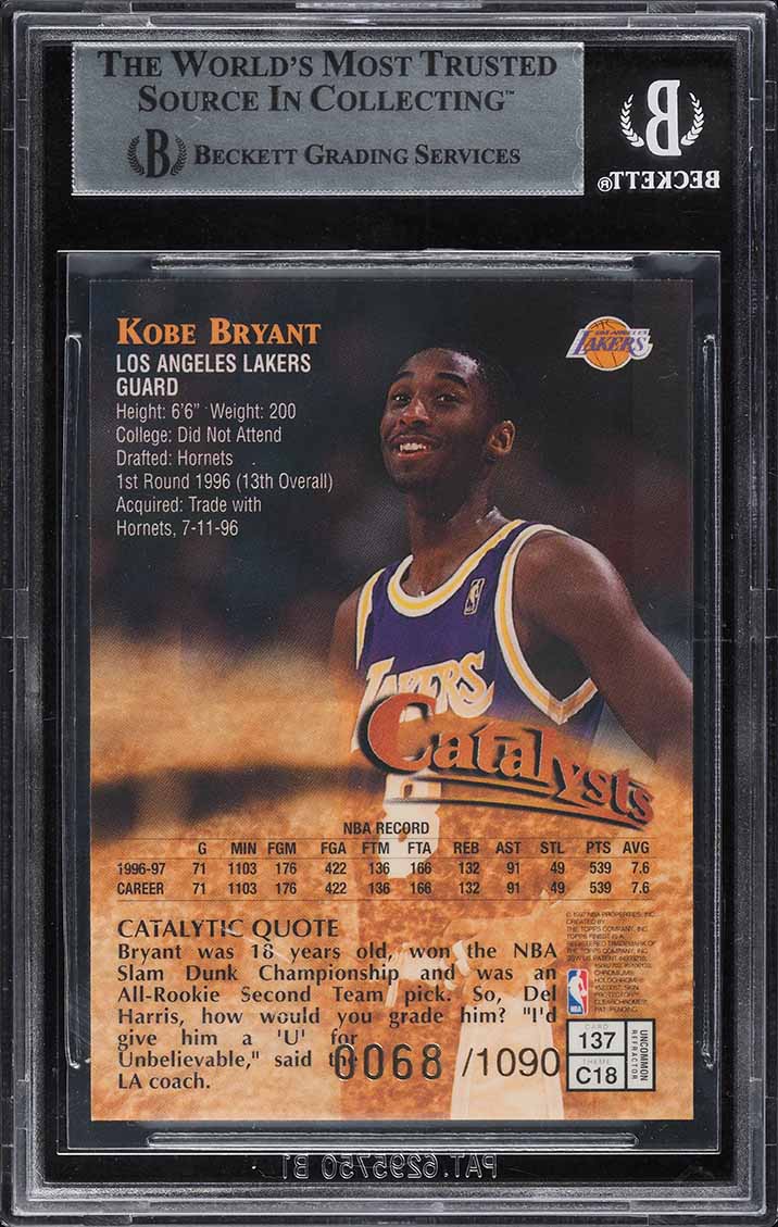 1997 Finest Silver Refractor w/ Coating Kobe Bryant /1090 #137 BGS 8.5 NM-MT+