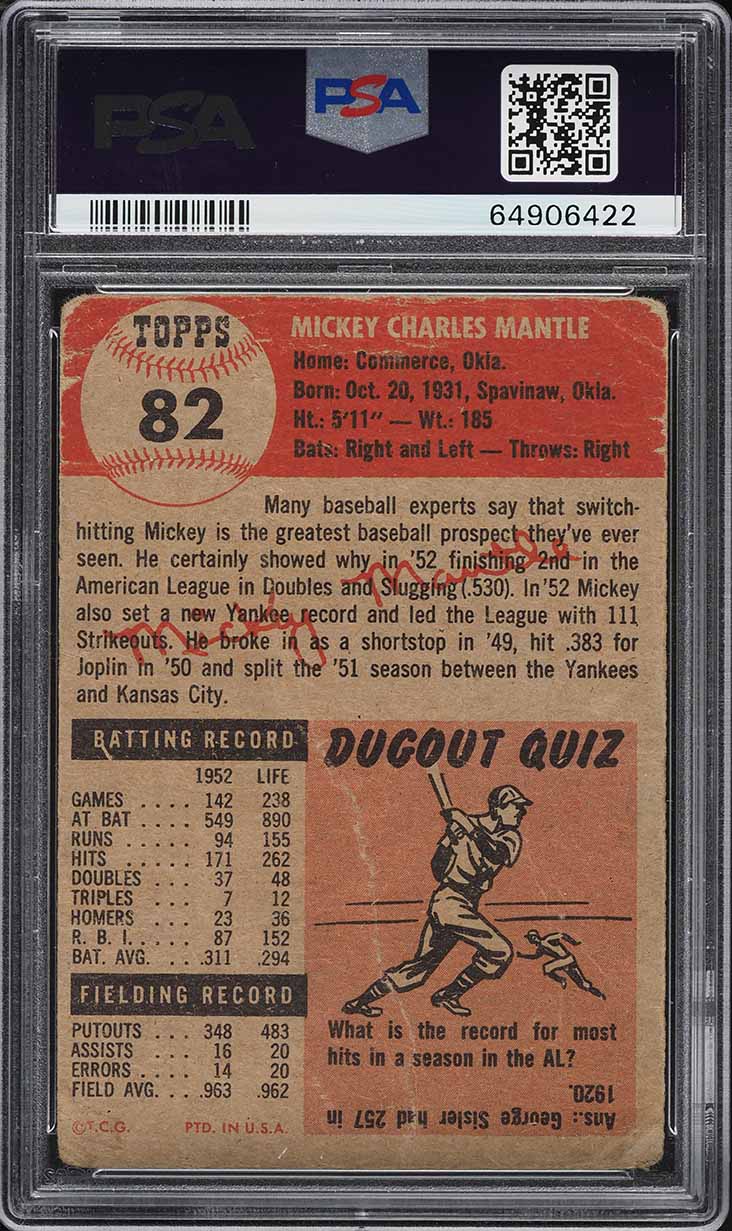 1953 Topps Mickey Mantle SHORT PRINT #82 PSA 1 PR