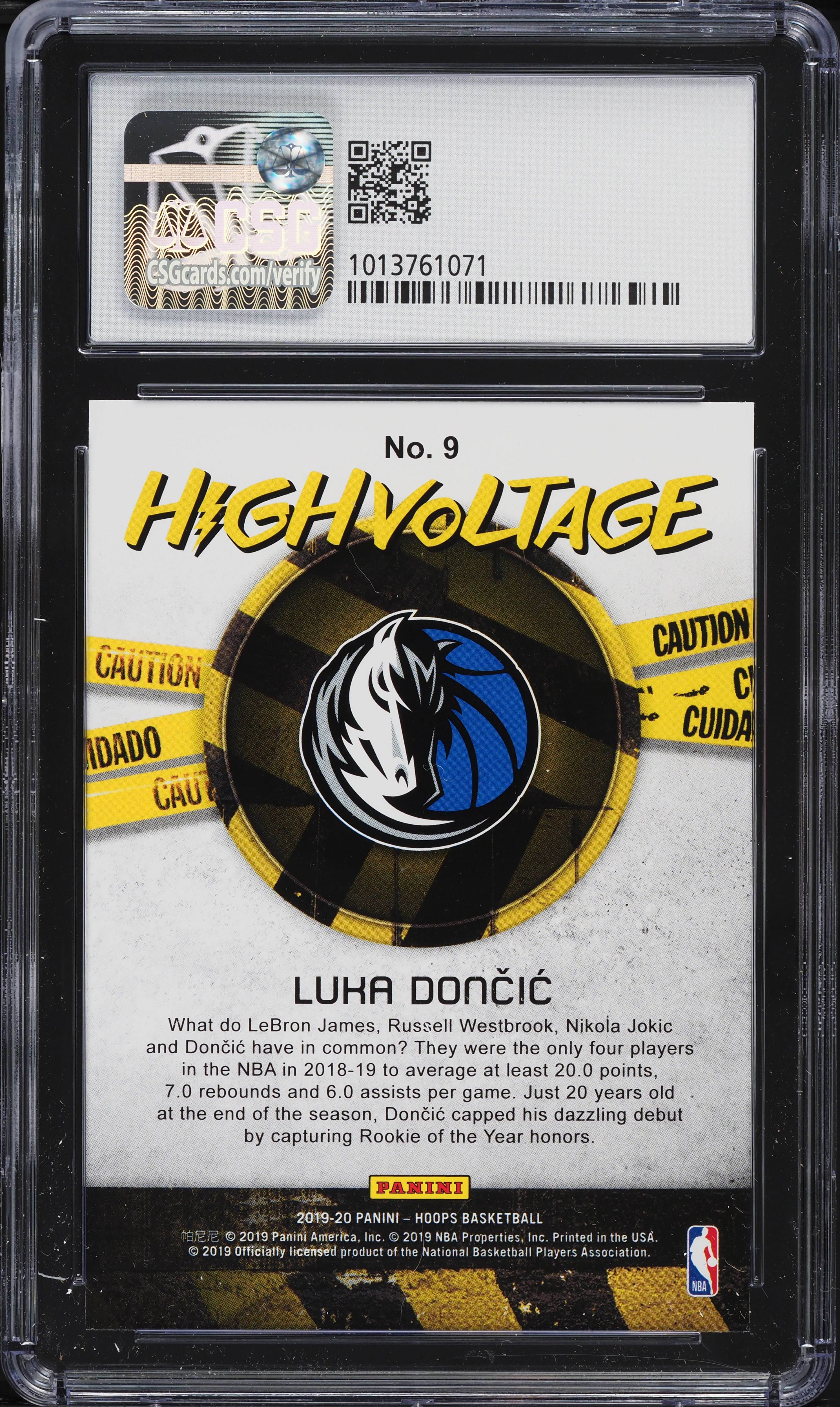2019 Hoops High Voltage Luka Doncic #9 CSG 8 NM-MT on Fanatics Collect
