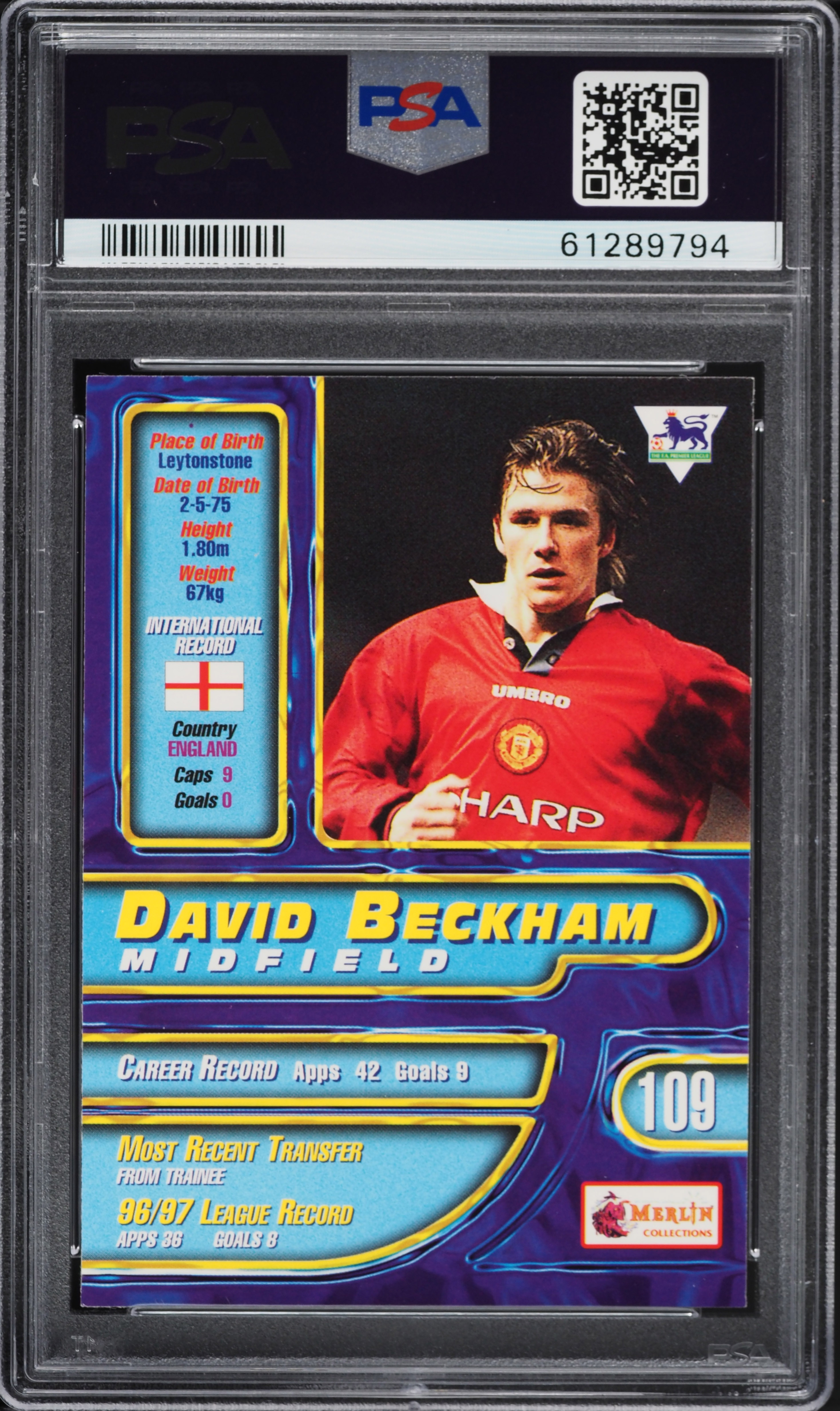 Merlin's Premier Gold David Beckham ベッカム DAVID BECKHAM ~ 1996-97 Merlin Premier Gold Soccer #92 ~ Graded
