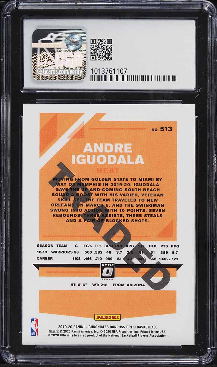 2019 Panini Chronicles Donruss Optic Traded Andre Iguodala #513 CSG 9.5 GEM MINT