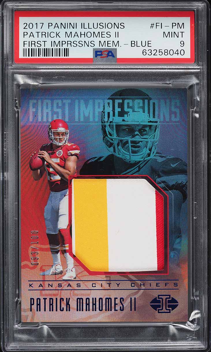 2017 Panini Illusions Impressions Blue Patrick Mahomes II RC PATCH /100 PSA 9