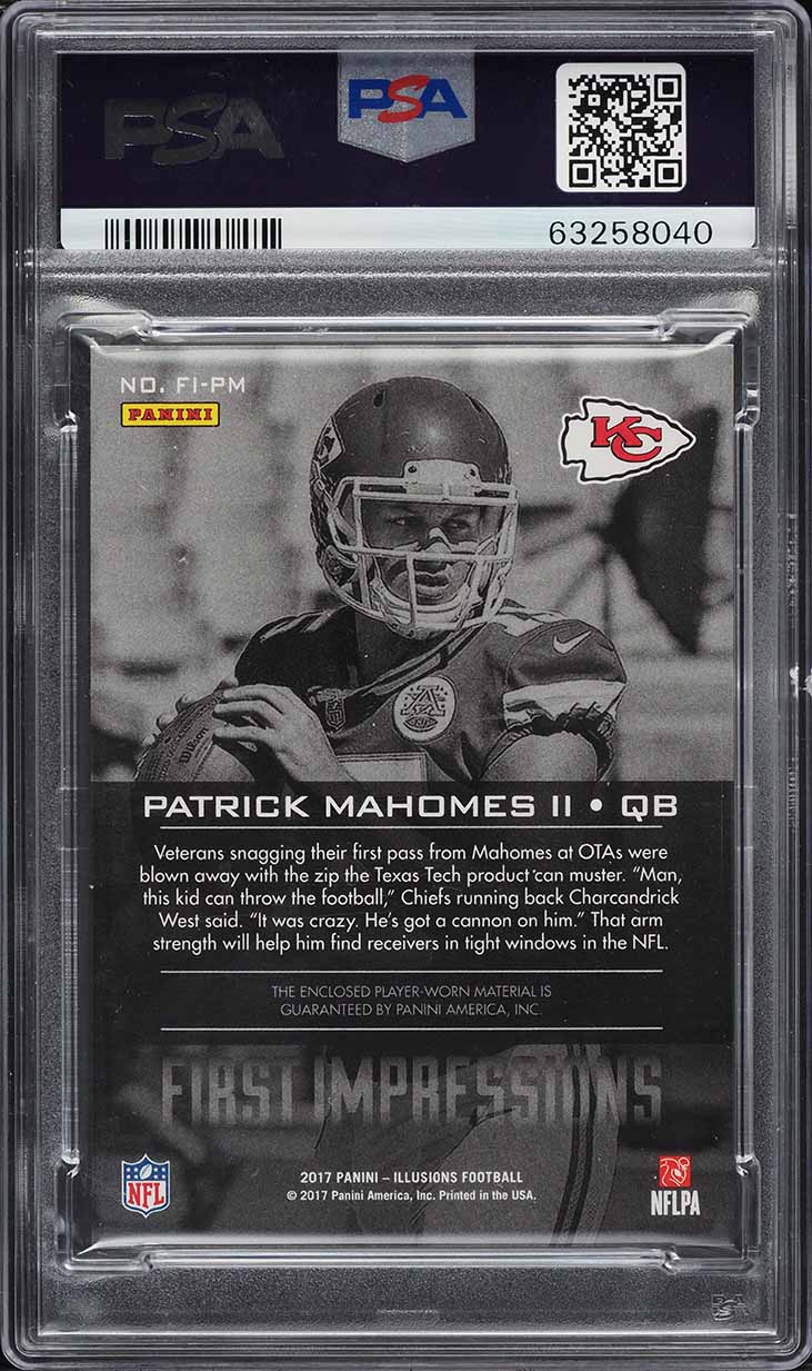 2017 Panini Illusions Impressions Blue Patrick Mahomes II RC PATCH /100 PSA 9