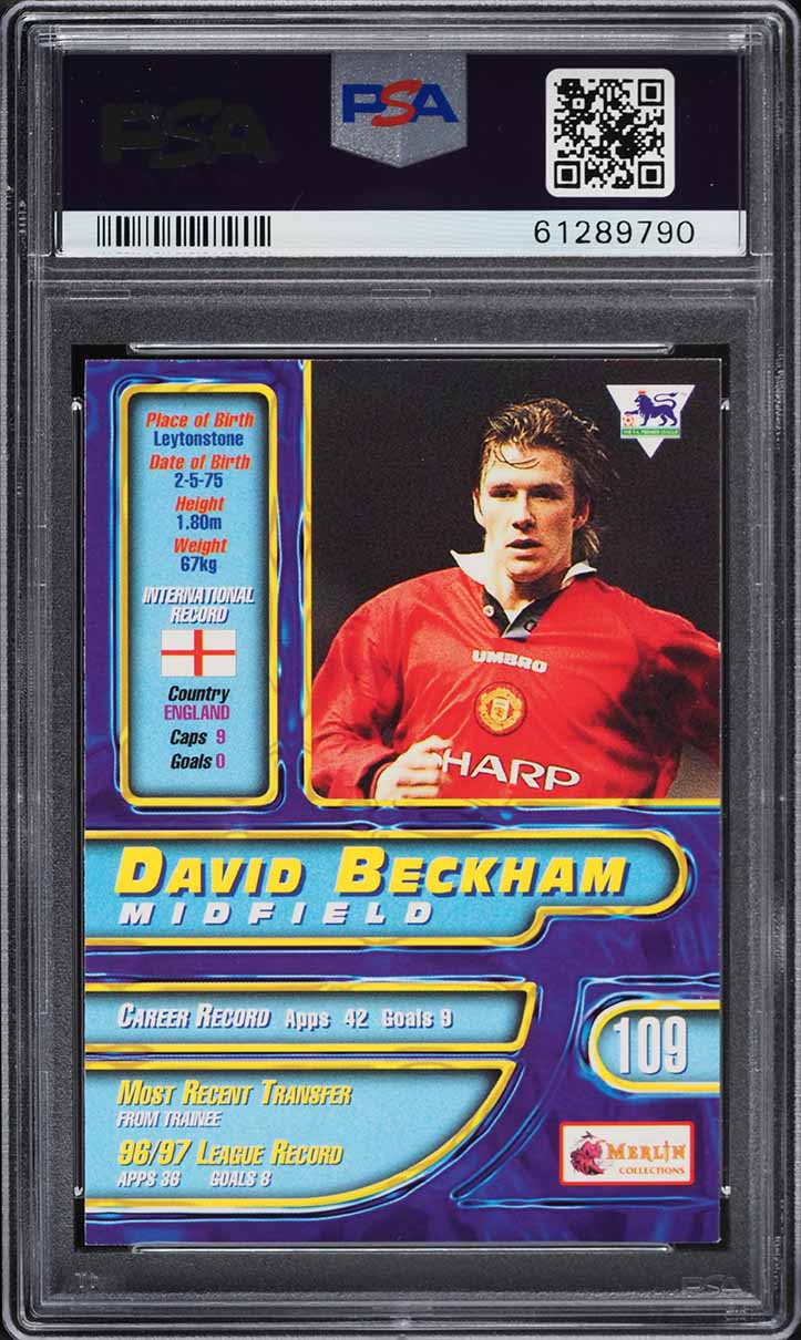 1997 Merlin's Premier Gold 98 David Beckham #109 PSA 9 MINT on