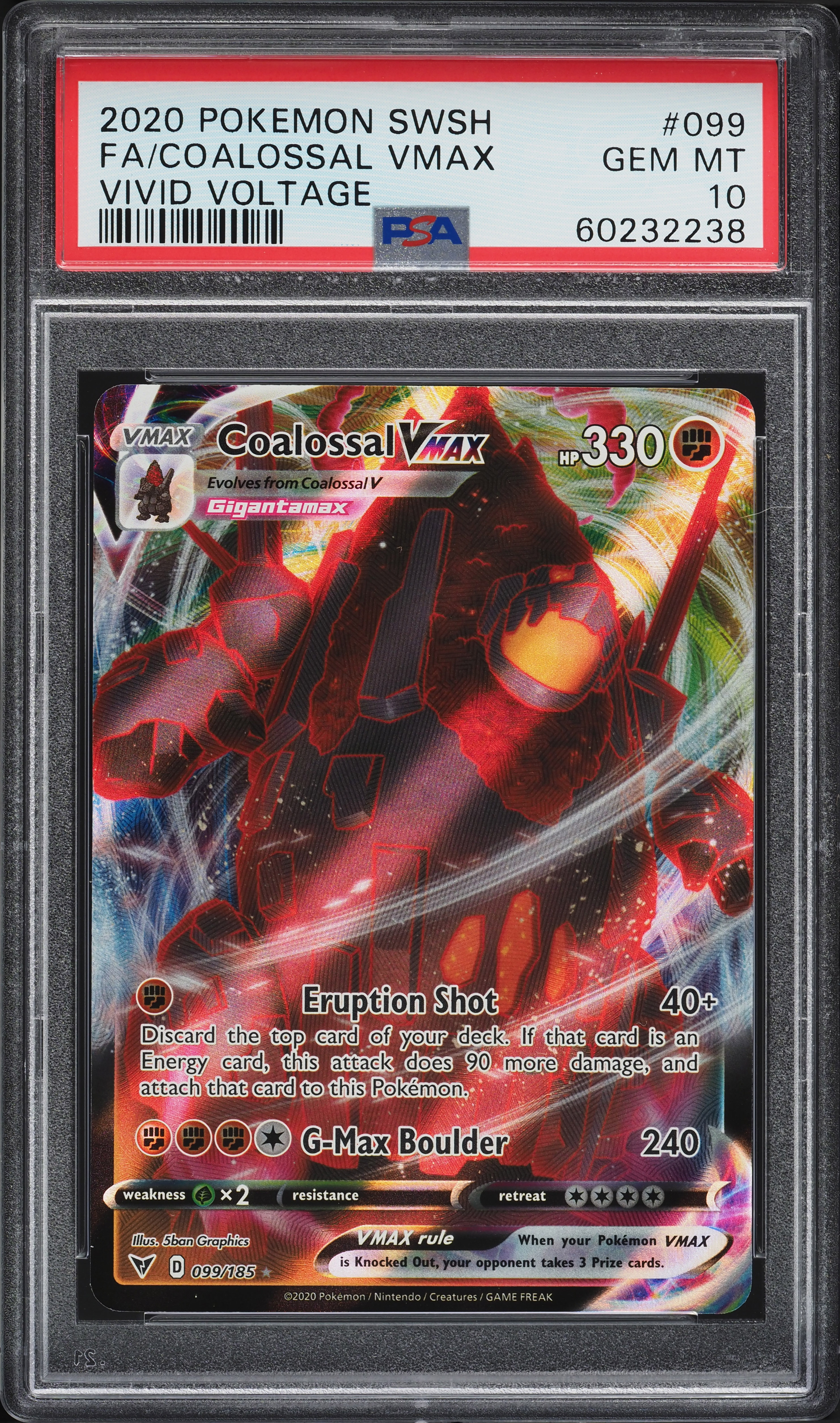 FA/COALOSSAL VMAX | 2020 POKEMON SWORD & SHIELD VIVID VOLTAGE | PSA GEM MT 10