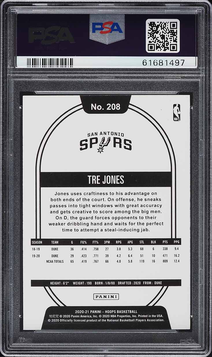 2020 Hoops Tre Jones ROOKIE #208 PSA 9 MINT
