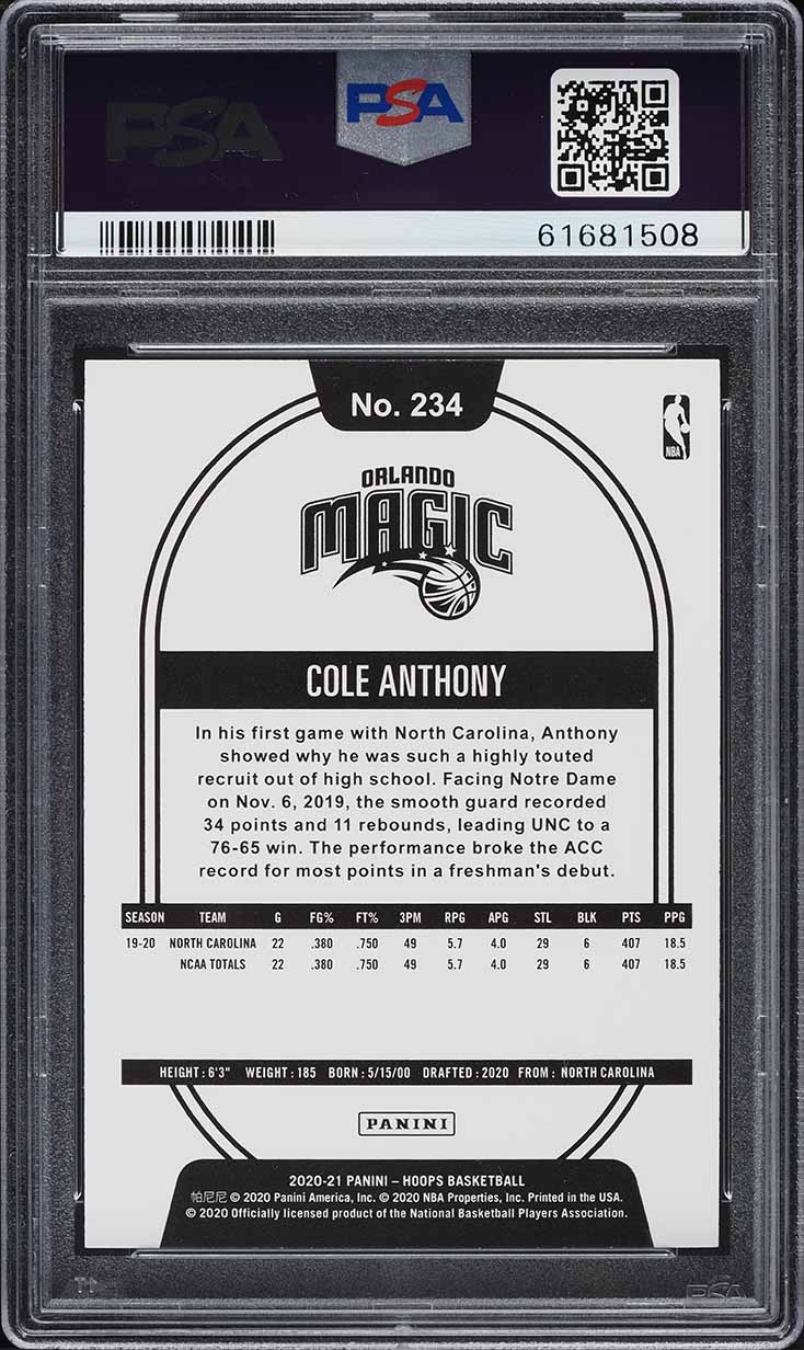 2020 Hoops Cole Anthony ROOKIE #234 PSA 9 MINT