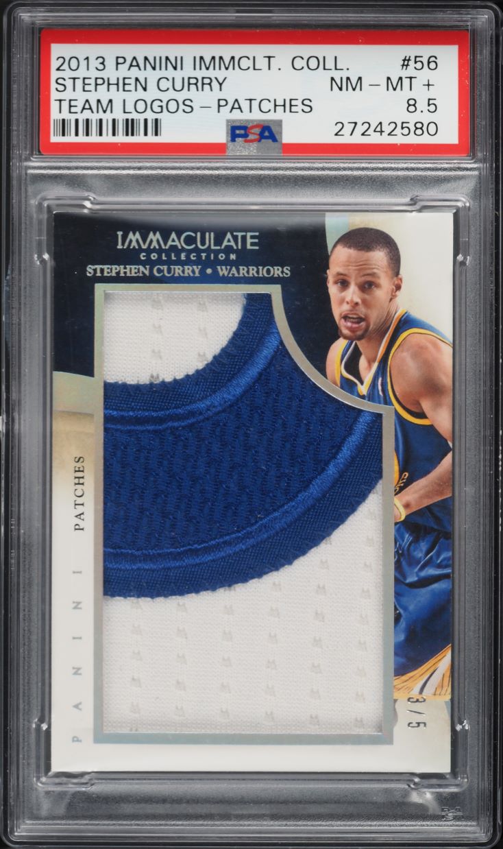 2013 Immaculate Collection Team Logos Stephen Curry PATCH /5 #56 PSA 8.5 NM-MT+