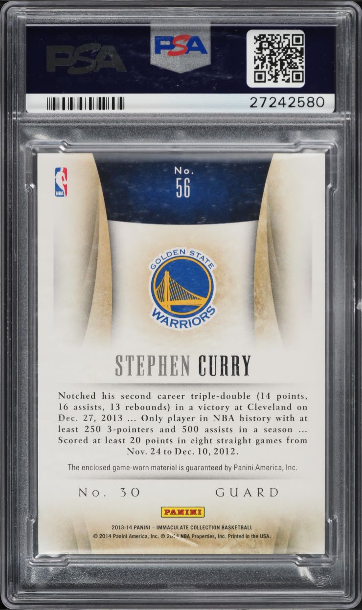 2013 Immaculate Collection Team Logos Stephen Curry PATCH /5 #56 PSA 8.5 NM-MT+