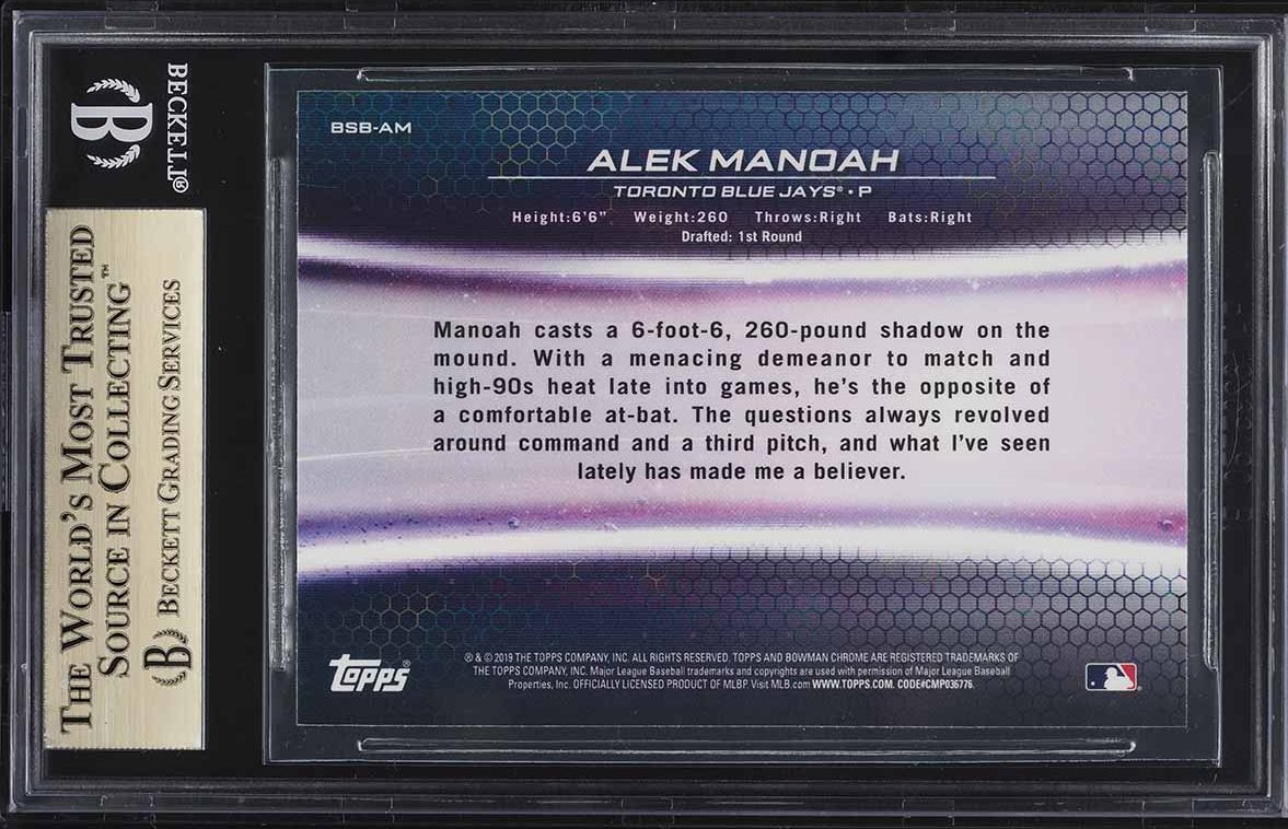 2019 Bowman Chrome Draft Pick Breakdown Alek Manoah ROOKIE BGS 10 PRISTINE