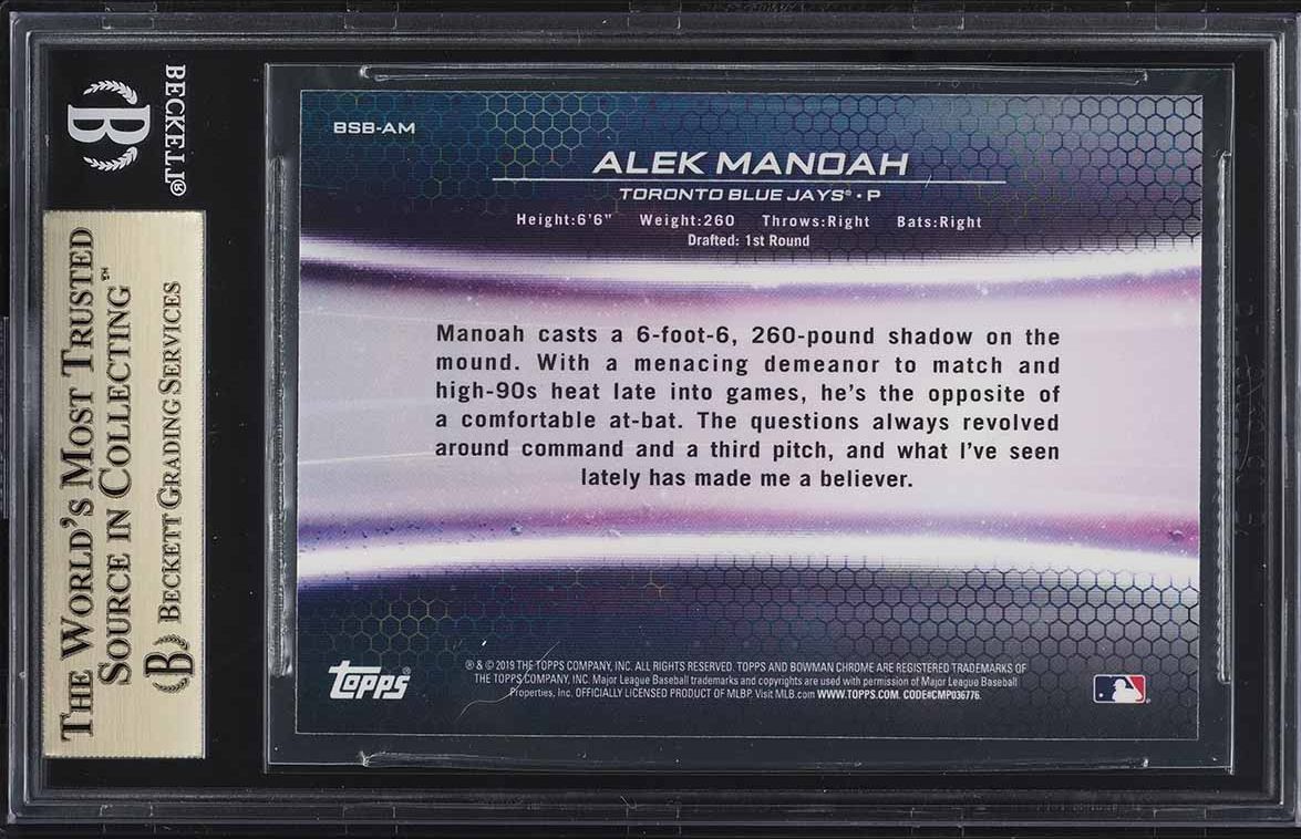 2019 Bowman Chrome Draft Pick Breakdown Alek Manoah ROOKIE BGS 9.5 GEM MINT