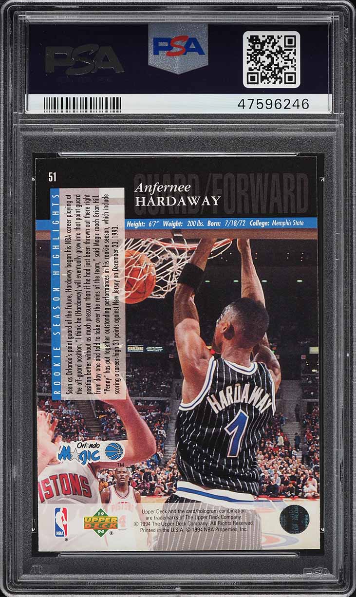 1993 Upper Deck SE Anfernee Hardaway ROOKIE #51 PSA 10 GEM MINT