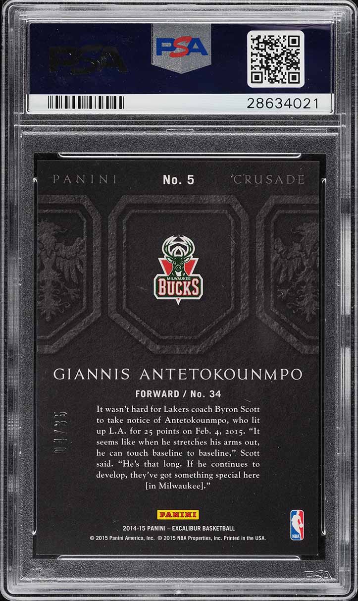 2014 Panini Excalibur Crusade Teal Giannis Antetokounmpo /35 #5 PSA 9 MINT