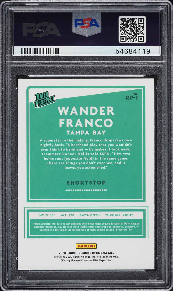2020 Donruss Optic Rated Prospects Wander Franco ROOKIE #RP-1 PSA 10 GEM MINT