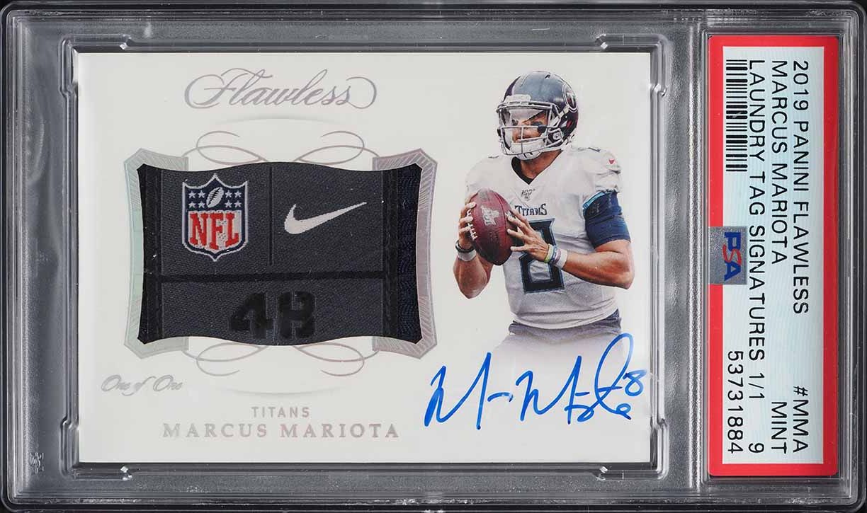 2019 Panini Flawless Laundry Tag Signatures Marcus Mariota PATCH AUTO 1/1 PSA 9