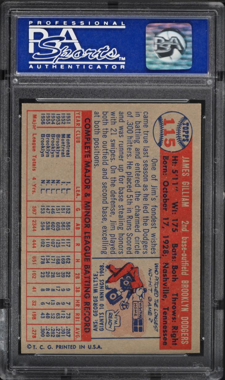 1957 Topps Jim Gilliam #115 PSA 8 NM-MT