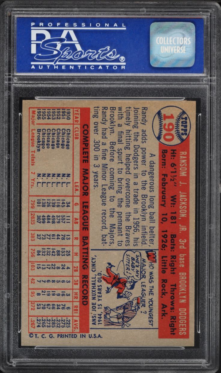 1957 Topps Randy Jackson #190 PSA 8 NM-MT