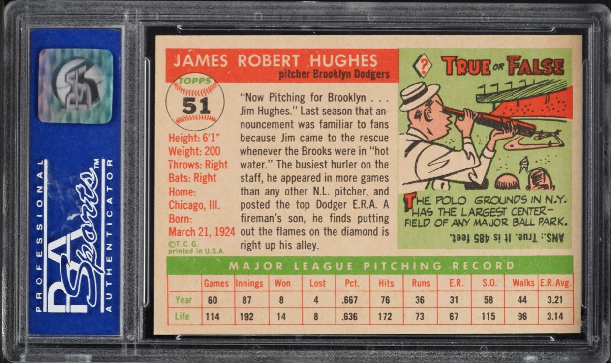 1955 Topps Jim Hughes #51 PSA 8 NM-MT