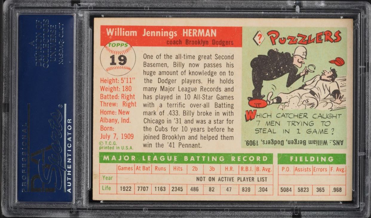 1955 Topps Billy Herman #19 PSA 8 NM-MT