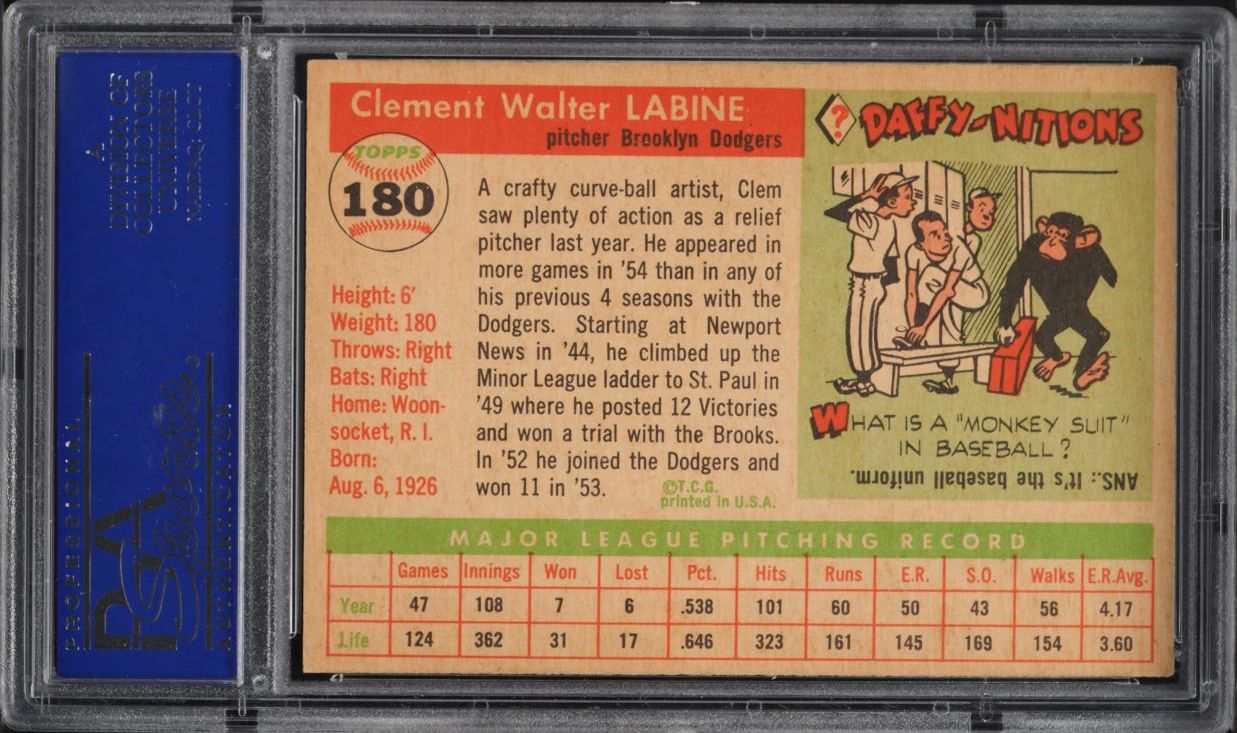 1955 Topps Clem Labine #180 PSA 8 NM-MT