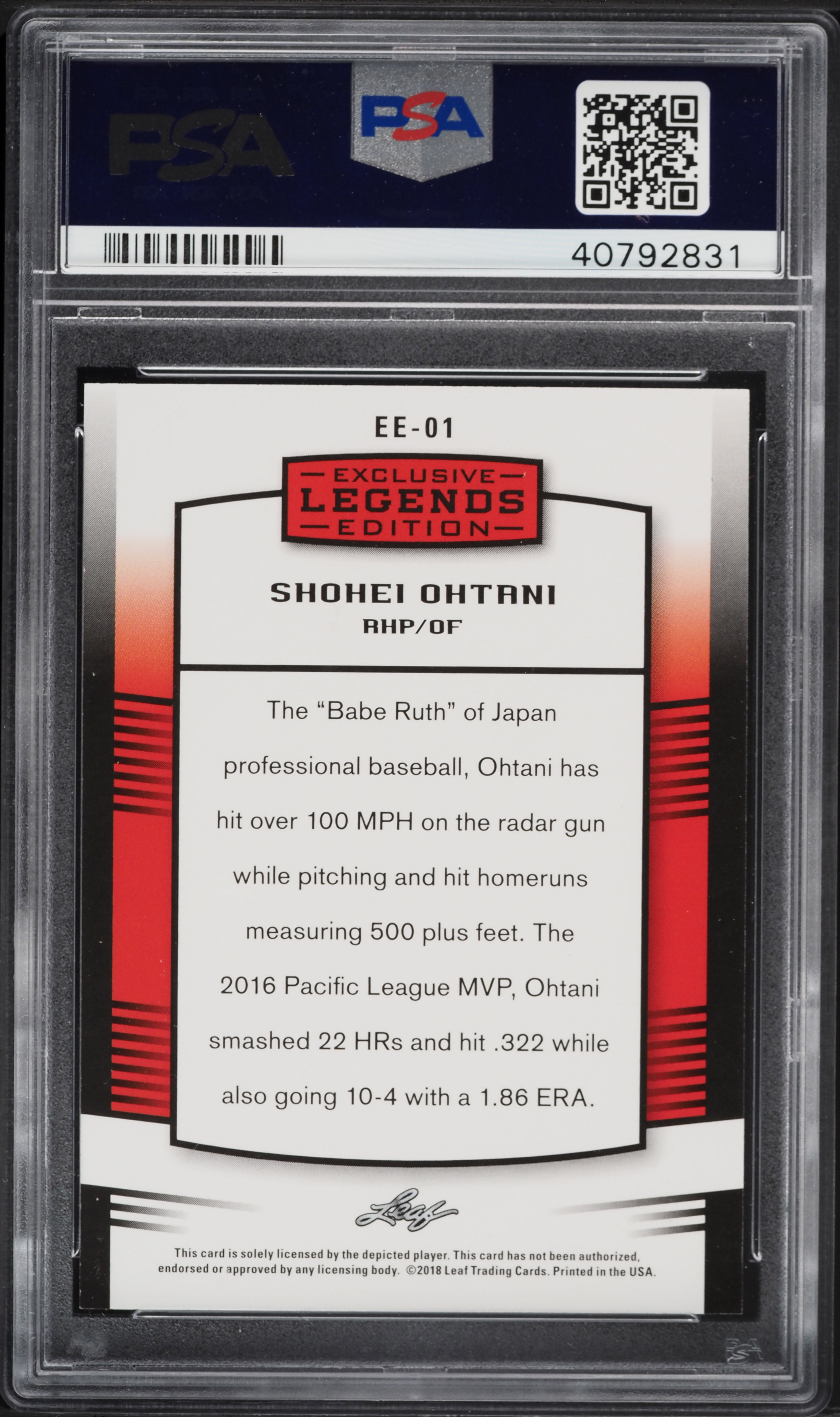 2018 Leaf Legends Exclusive Edition Shohei Ohtani ROOKIE #EE-01
