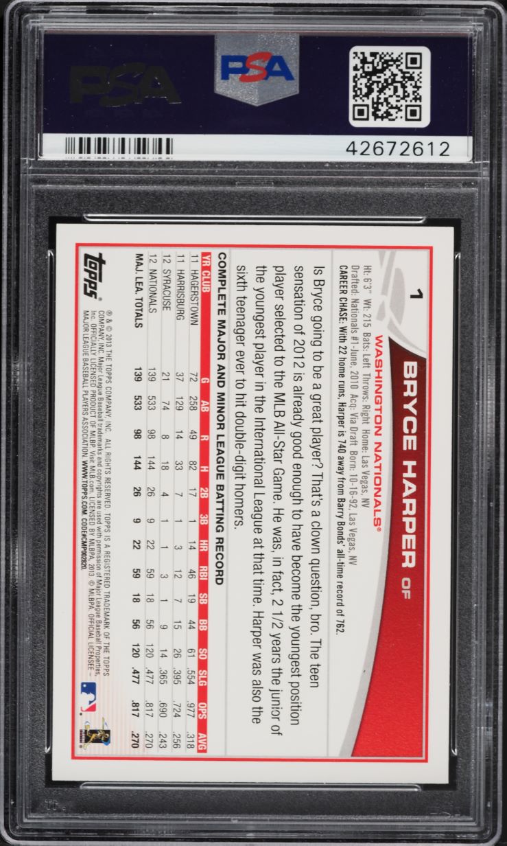 2013 Topps Emerald Bryce Harper #1 PSA 10 GEM MINT