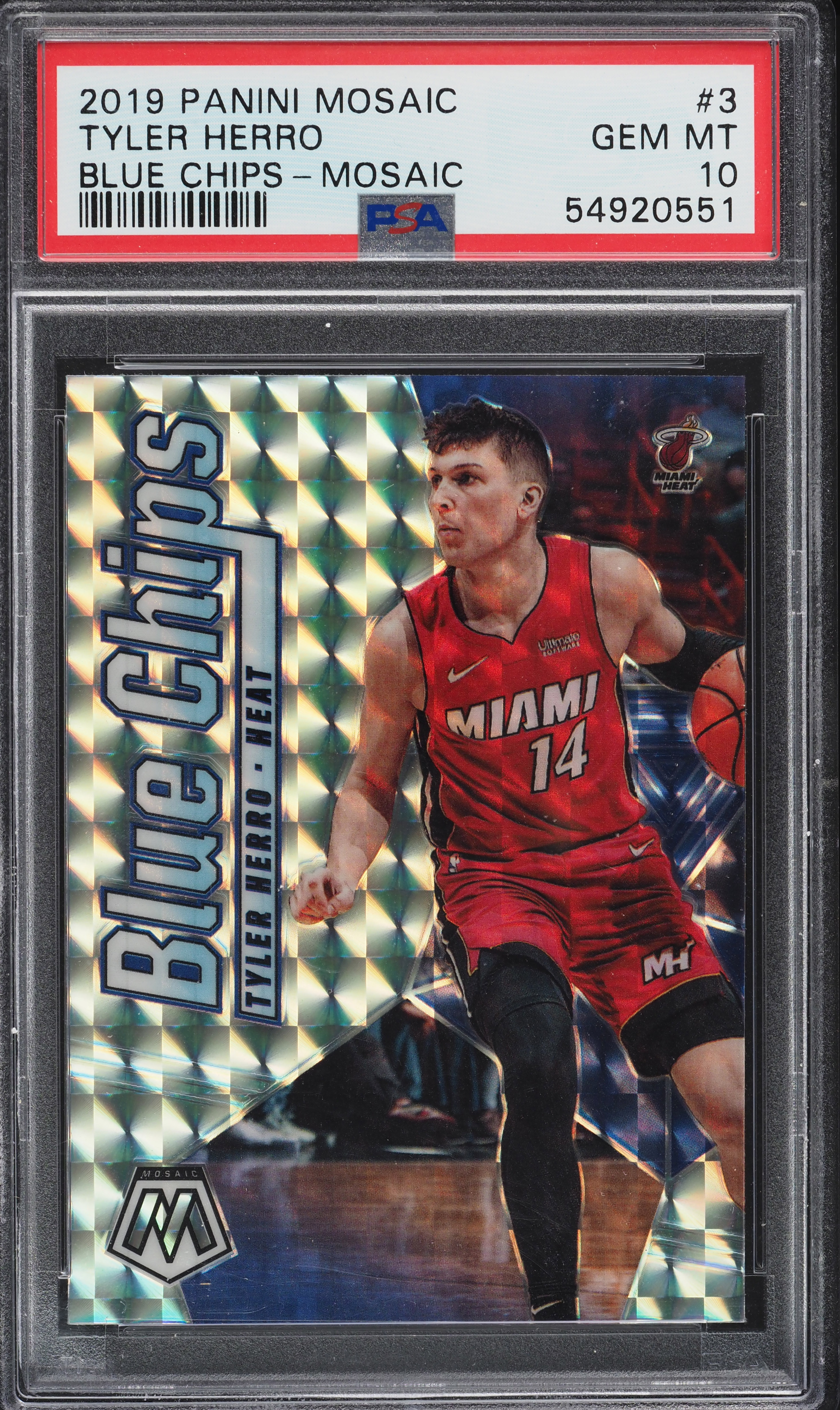 2019 Panini Mosaic Blue Chips Prizms Tyler Herro ROOKIE #3 PSA 10