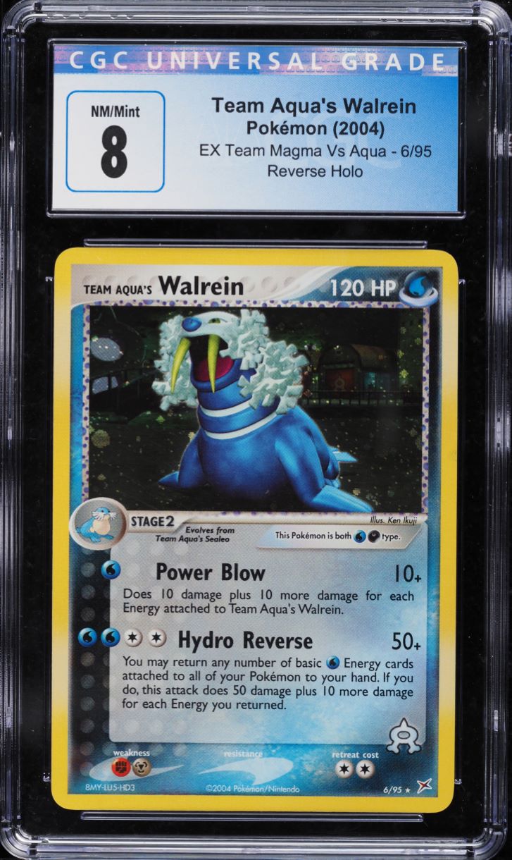 2004 Pokemon EX Team Magma Vs Aqua Team Reverse Holo Aqua's Walrein #6 CGC 8