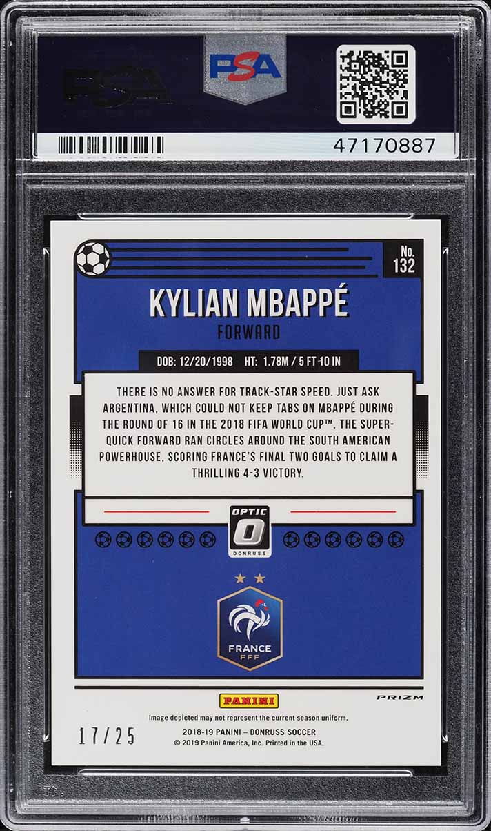 2018 Donruss Optic Black Velocity Kylian Mbappe ROOKIE /25 #132 PSA 9 MINT