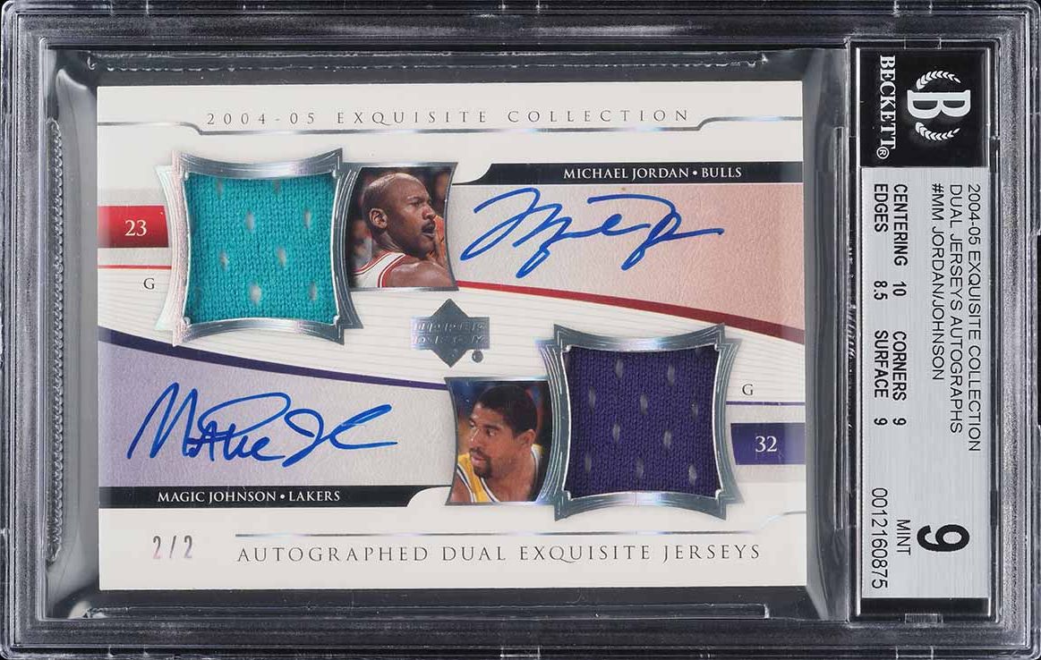 2004 Exquisite Collection Dual Michael Jordan Magic Johnson PATCH AUTO 2/2 BGS 9