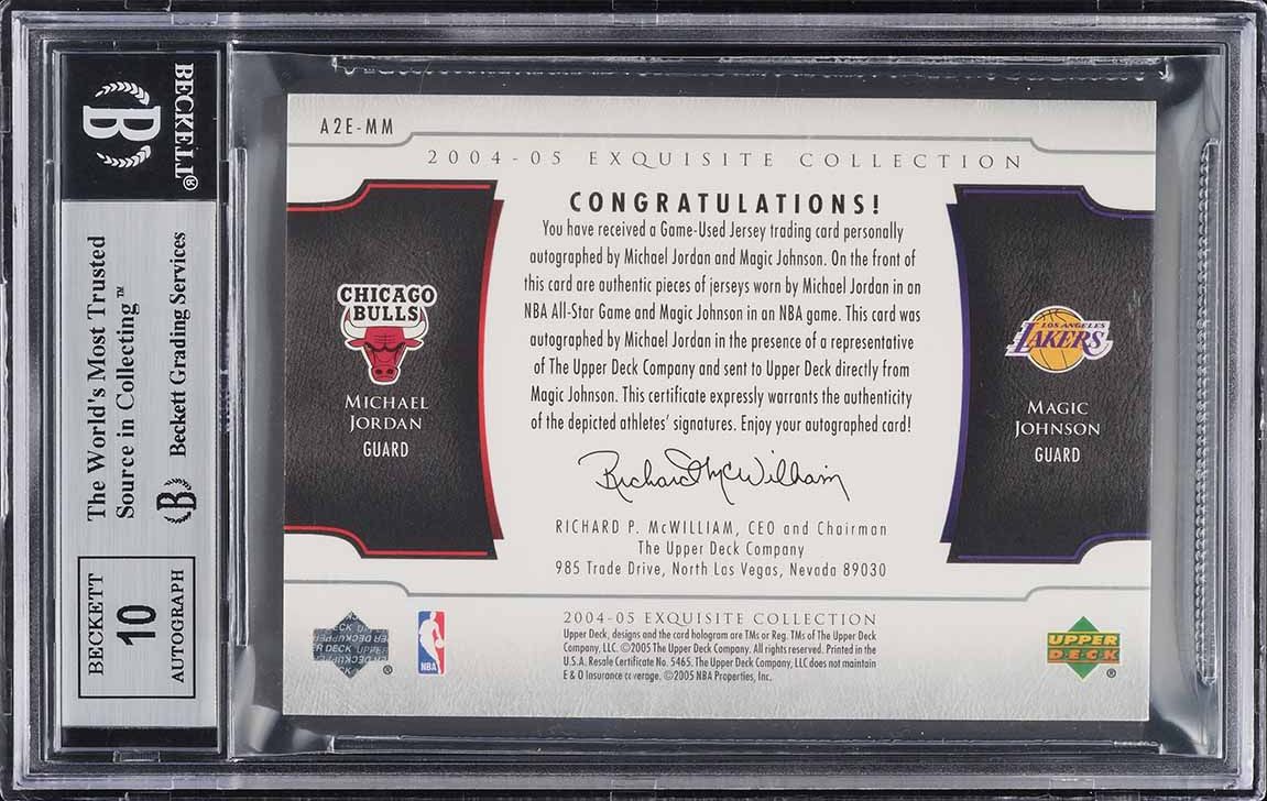 2004 Exquisite Collection Dual Michael Jordan Magic Johnson PATCH AUTO 2/2 BGS 9