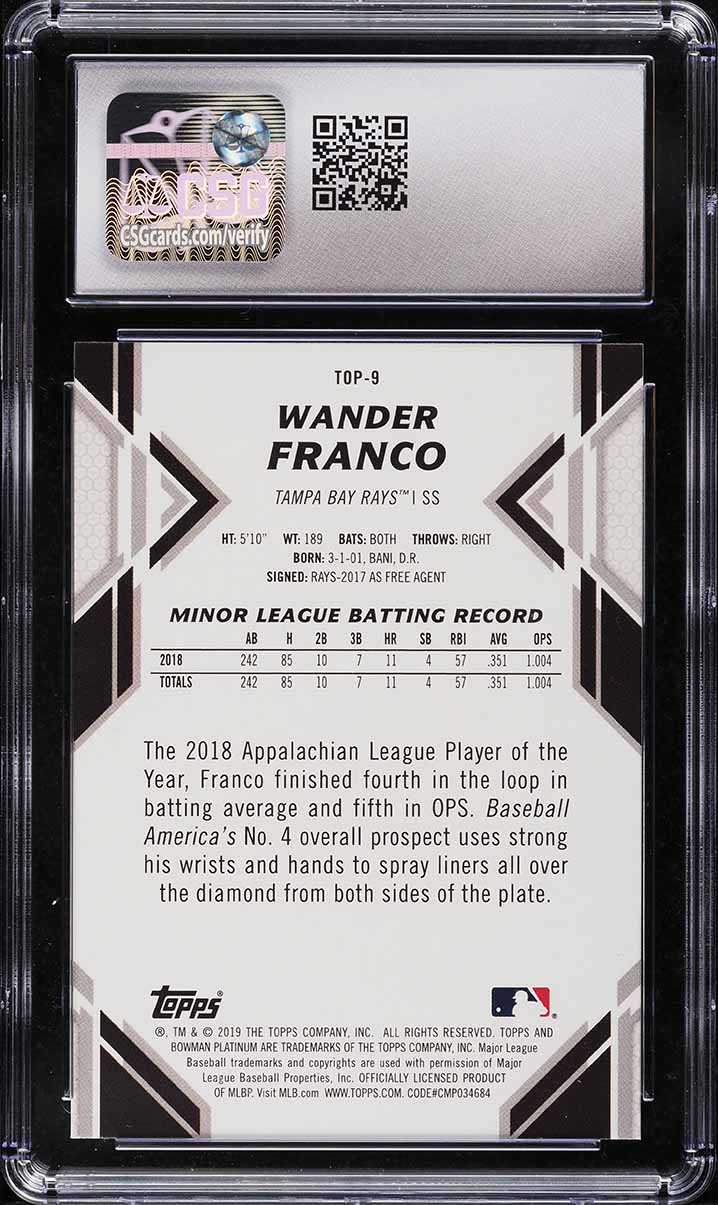 2019 Bowman Platinum Top Prospects Wander Franco ROOKIE #TOP-9 CSG 10 GEM MINT