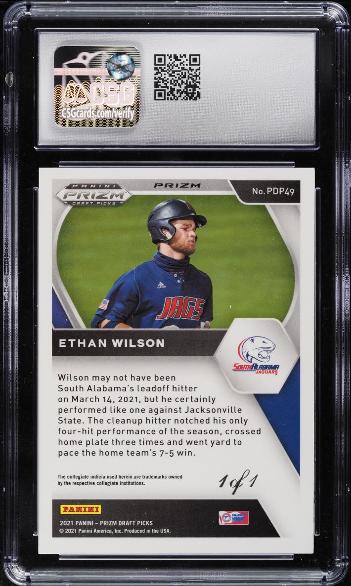 2021 Panini Prizm Draft Picks Black Finite Ethan Wilson ROOKIE 1/1 #PDP49 CSG 8