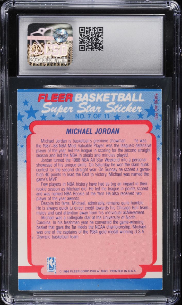 1988 Fleer Sticker Michael Jordan #7 CSG 5.5 EX+