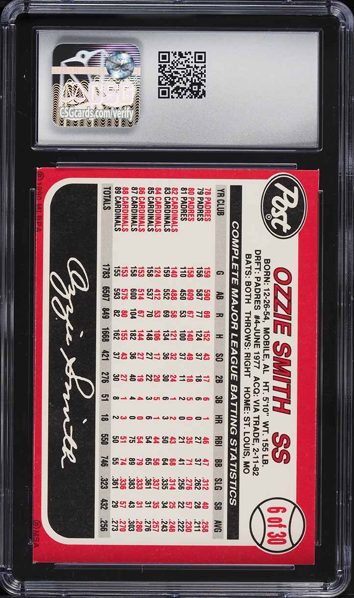 1990 Post Cereal Ozzie Smith #6 CSG 6 EXMT