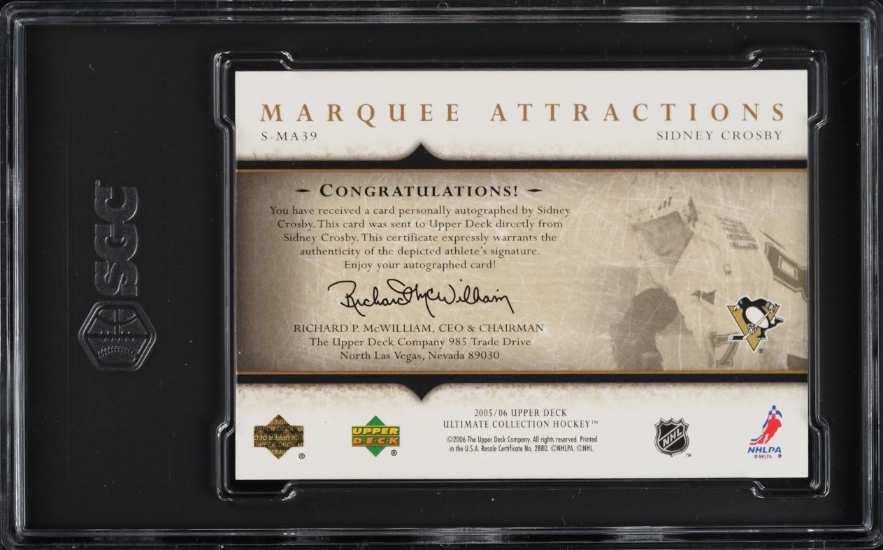 2005 Ultimate Collection Marquee Attractions Sidney Crosby RC AUTO /10 SGC 9.5