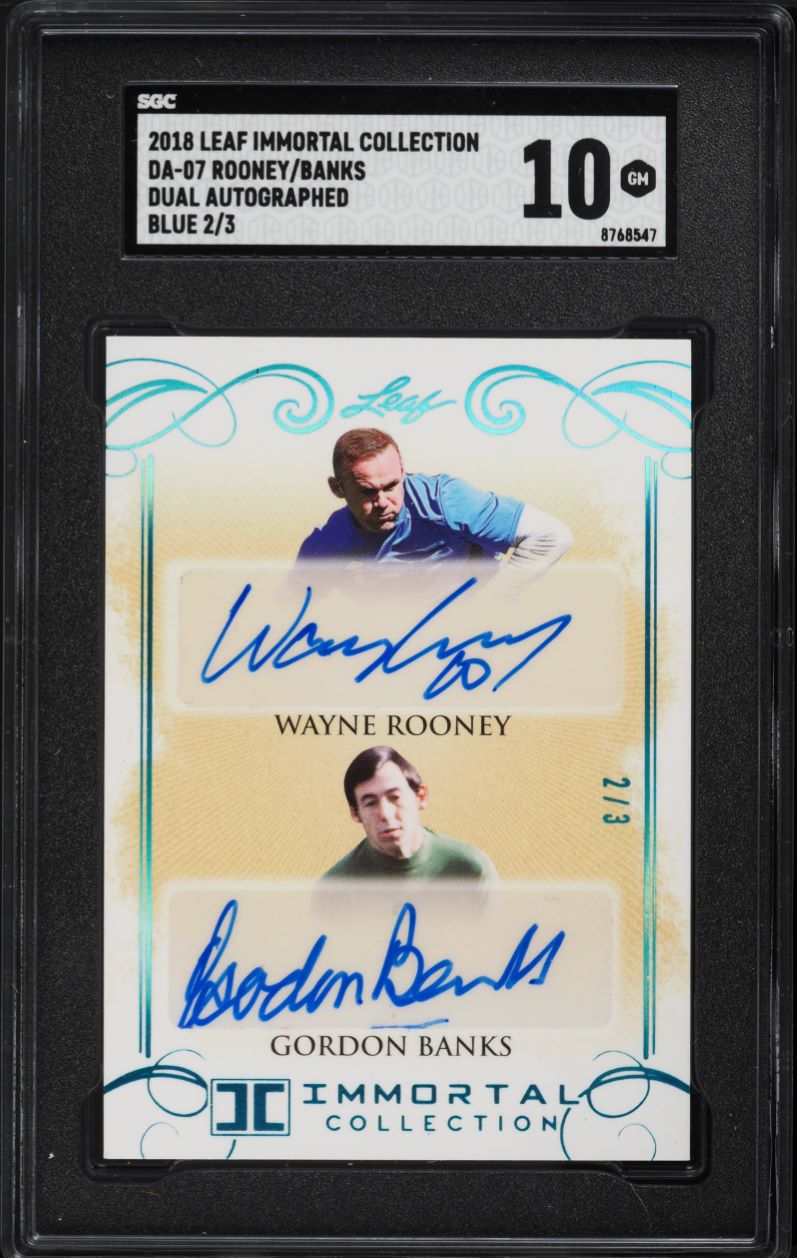 2018 Leaf Immortal Collection Dual Blue Wayne Rooney Gordon Banks AUTO /3 SGC 10