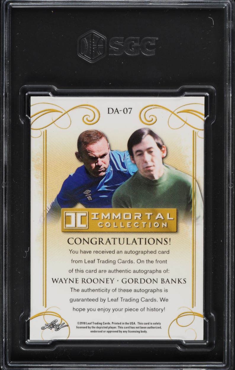 2018 Leaf Immortal Collection Dual Blue Wayne Rooney Gordon Banks AUTO /3 SGC 10