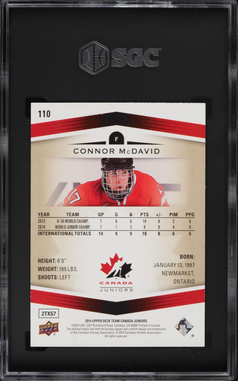 2014 Upper Deck Team Canada Juniors High Gloss Connor McDavid ROOKIE /10 SGC 8