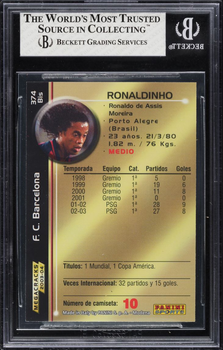 2003 Panini Megafichas La Liga Ronaldinho #374 BGS 7.5 NRMT+ on