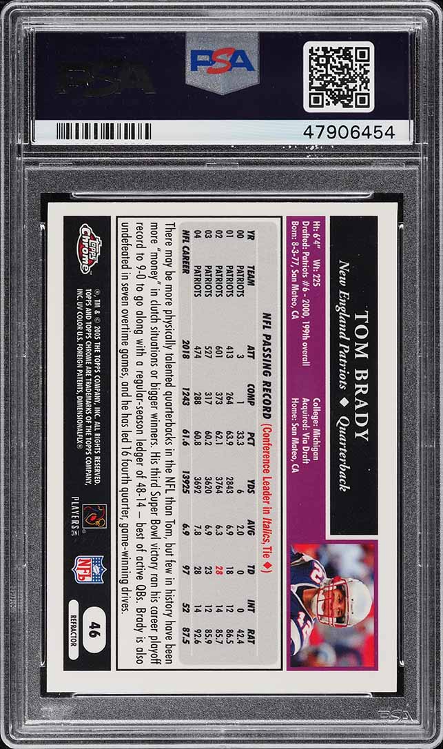 2005 Topps Chrome Refractor Tom Brady #46 PSA 9 MINT